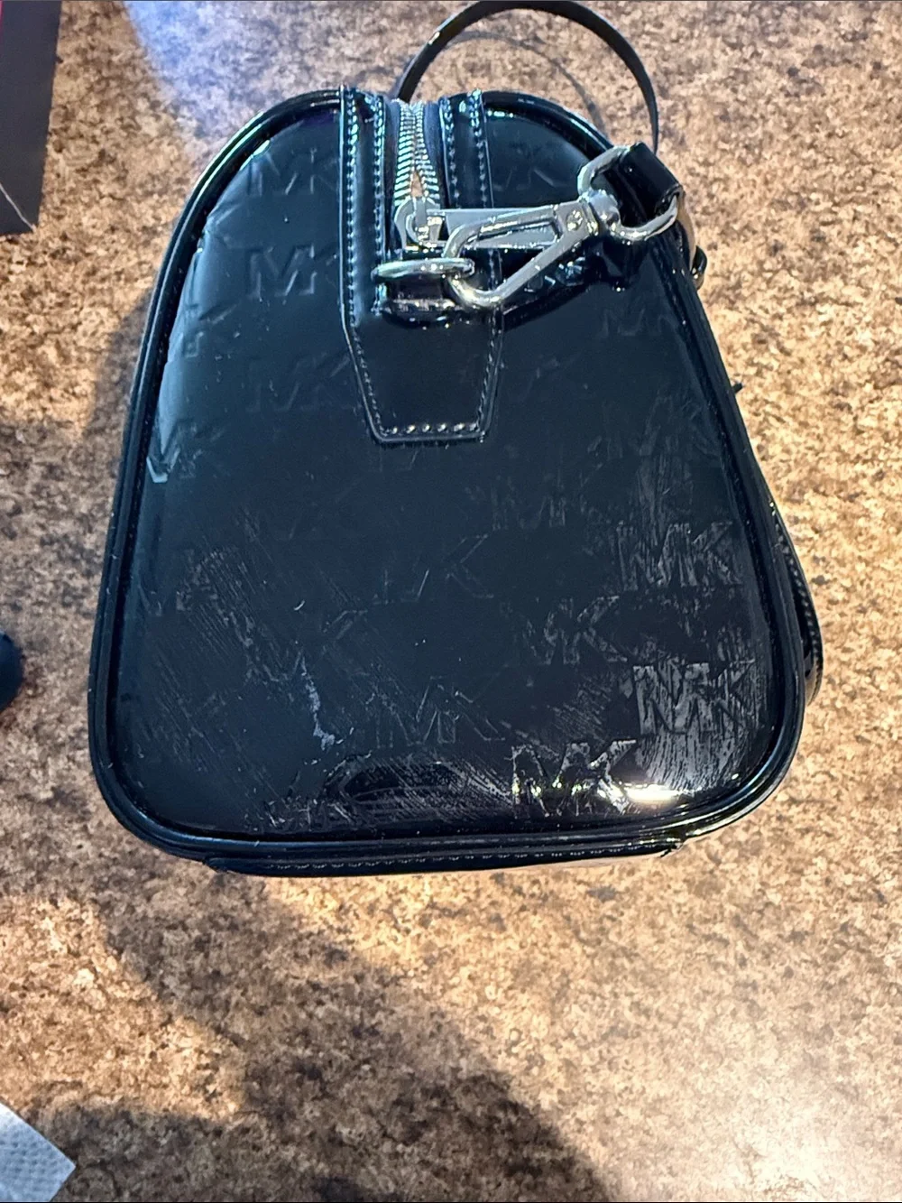 Michael Kors Black Patent Dome Satchel with MK Embossing